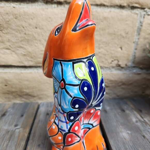 9" H, Tangerine Wolf Fox Dog Talavera Pottery Ceramic Statue Statue Home Decor - Picture 1 of 4